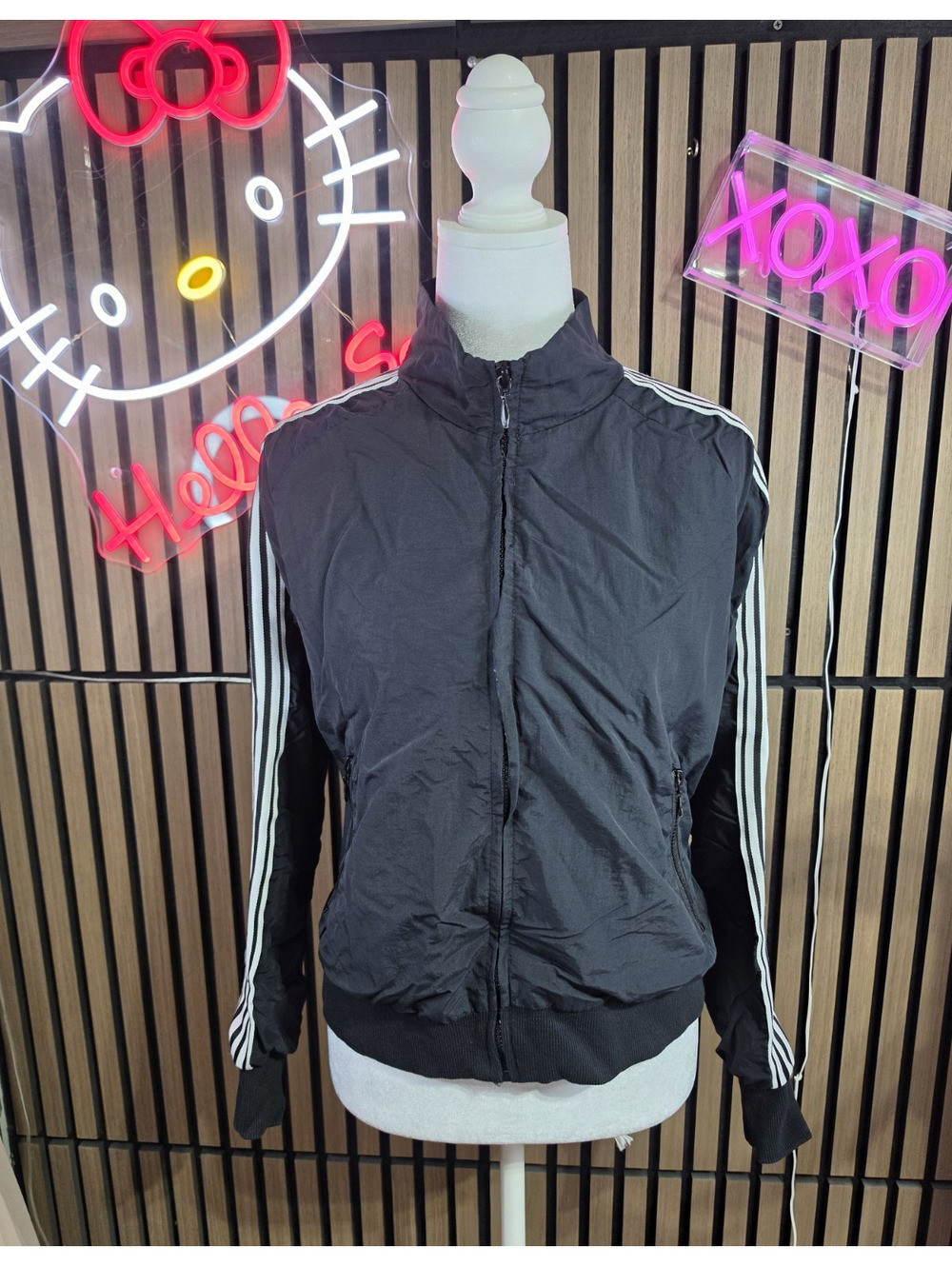 Fusionista Track Jacket Women’s L Black/White Striped Full-Zip Pockets Stand-Up